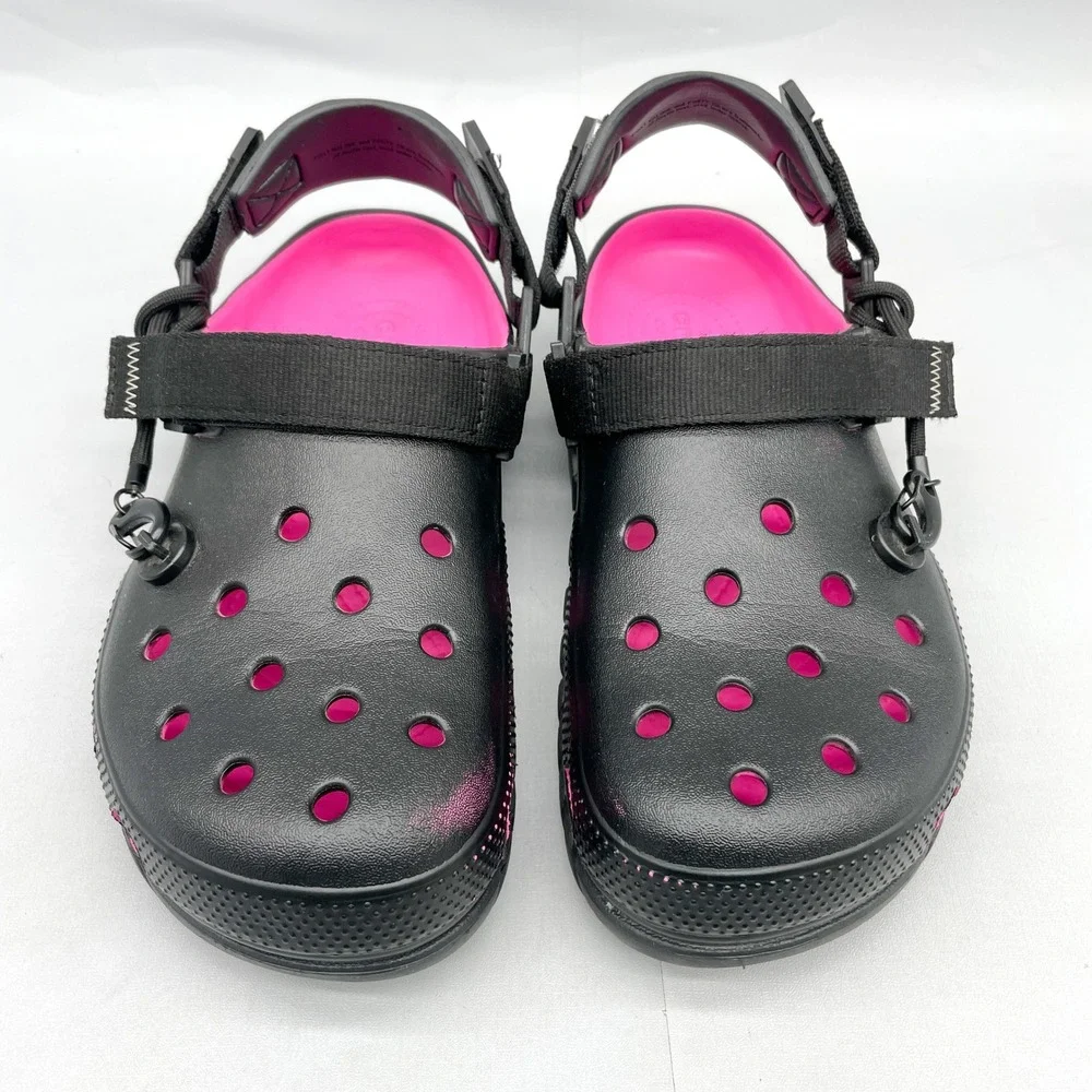 Crocs Mens 9 Duet Max 2 Clog Post Malone Black Pink Slip On Comfort Cyberpunk